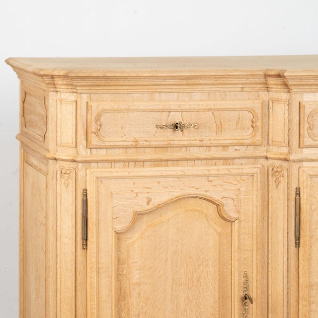 Brown 20th Century Long Bleached Oak Sideboard Buffet From Belgium For Sale - Image 8 of 17