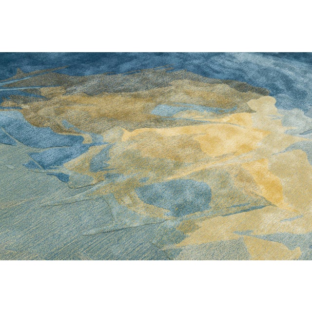 Abstract Cosmic Splash Modern Hand-Tufted Wool Area Rug – Blue, Gold, & Grey For Sale - Image 4 of 10
