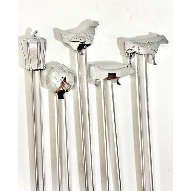 Metal Vintage Stainless Steel Figural Skewers Cocktail Picks, Set of 5 For Sale - Image 7 of 7