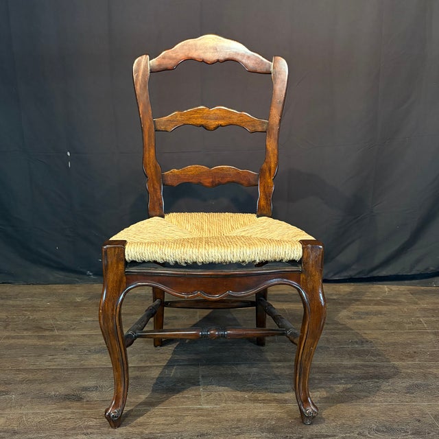 French French Louis XV Style Walnut Dining Chairs With Rush Seats -Set of 8 For Sale - Image 3 of 12