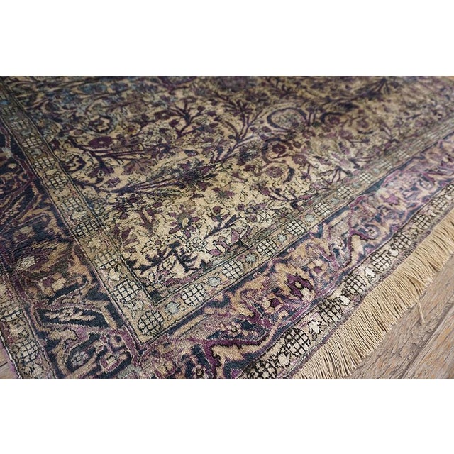 Ivory Color & Purple Details Fine Persian Kashan Hand Knotted Wool & Silk Rug and Geometric Pattern For Sale - Image 12 of 12