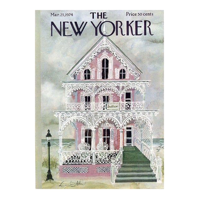 1974 Vintage New Yorker Magazine Cover, March 25, Laura Jean Allen Cover Art, Seashore For Sale