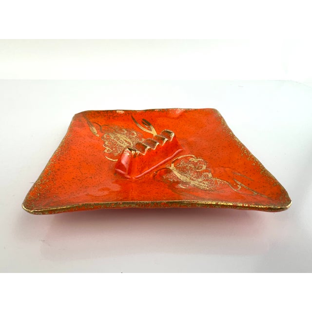 Burnt Orange Mid 20th Century Japanese Orange Glaze Ceramic Catchall For Sale - Image 8 of 9