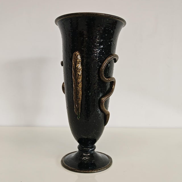 Glass Artistic Murano Glass Vase, Snake Decoration, Pulegoso Napoleone Martinuzzi for Venini 1930s by Napoleone Martinuzzi For Sale - Image 7 of 18