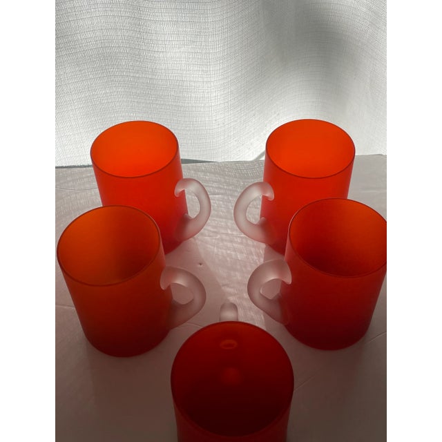 Glass Set of 5 Vintage Orange Satin Glass Carlo Moretti Mugs For Sale - Image 7 of 13