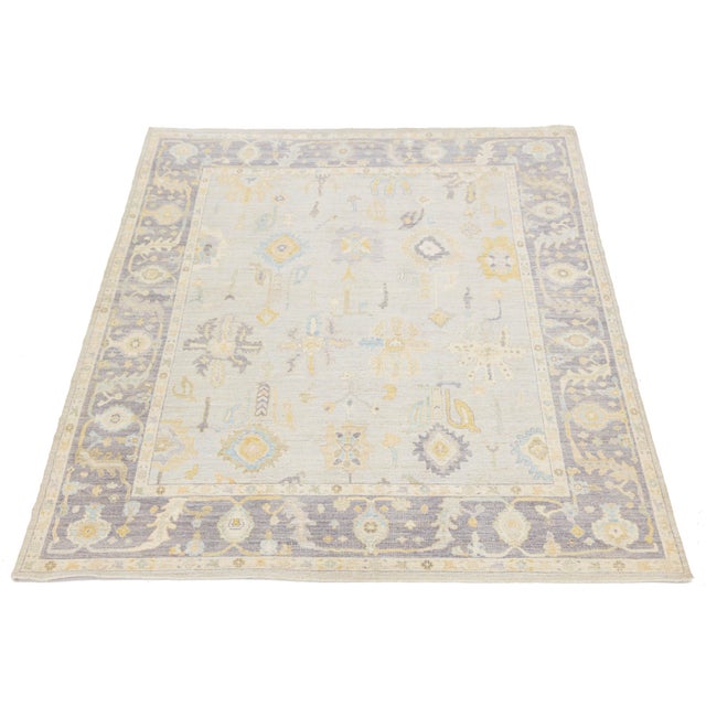 Modern Hand-Knotted Modern Oushak Style Wool Area Rug Muted Silver, Lavender, and Gold For Sale - Image 3 of 10