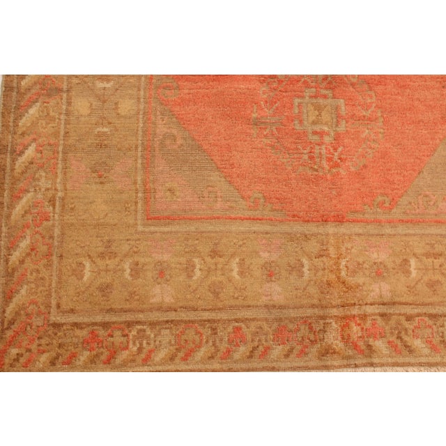Semi Antique Khotan Transitional Pink and Tan Wool Rug With Medallion For Sale - Image 4 of 6