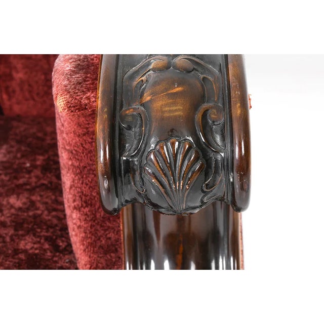 1940s Swedish Art Deco Traditional Transition Sofa Velour Upholstery & Carved Arms For Sale - Image 15 of 15