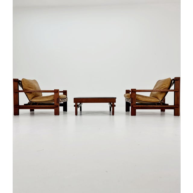 Mid-Century Lounge Chairs and Coffee Table in Leather and Wood by Carl Straub, Germany, 1960s, Set of 3 For Sale - Image 3 of 18