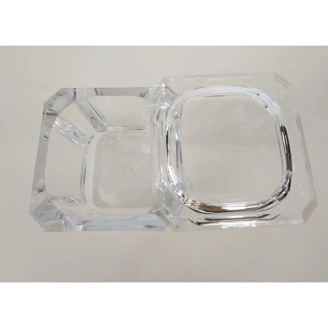 Fabulous emerald facet cut lucite ice bucket. Swing lid.