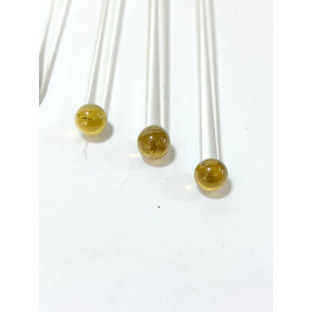 Glass 1980s Murano Style Art Glass Olive Cocktail Swizzle Sticks – Set of 7 For Sale - Image 7 of 9
