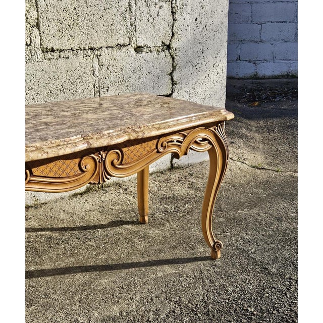Vintage Louis XV Ash Wood & Marble Cocktail Table, 1960s For Sale - Image 12 of 18