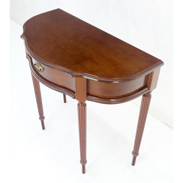 Chocolate Demi Lune One Drawer Mahogany Console Entry Hall Table MINT For Sale - Image 8 of 12