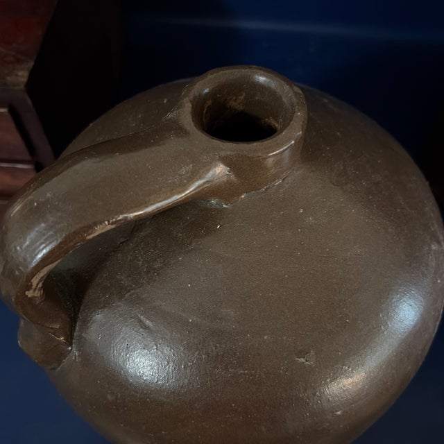 1930s Brown Antique Salt Glaze Crock Jug W/Handle For Sale - Image 5 of 8