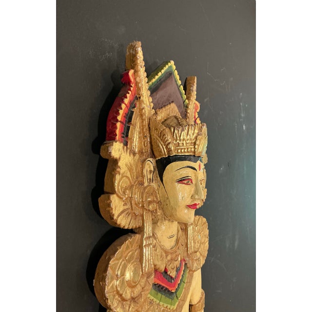 Wood Vintage, Balinese Legong Dancer Hand-Carved Wooden Wall Hanging Decorative Sculpture, Circa 50s For Sale - Image 7 of 12