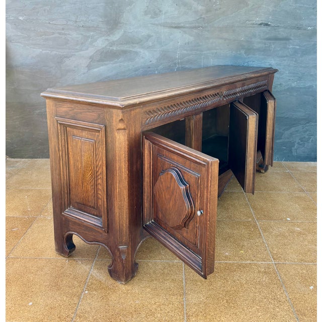 Spanish Renaissance Revival Oak Sideboard with Three Doors, 1930s For Sale - Image 9 of 13