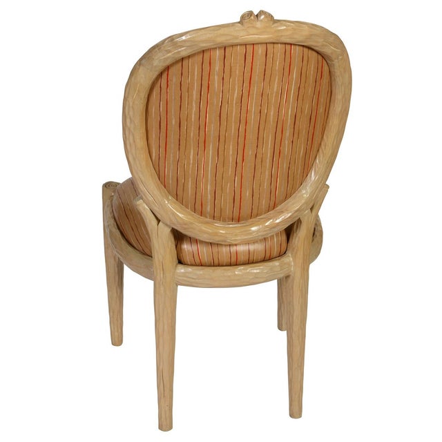 Contemporary Set of Four Faux Bois Dining Chairs in Laminated Vintage Fabric For Sale - Image 3 of 4