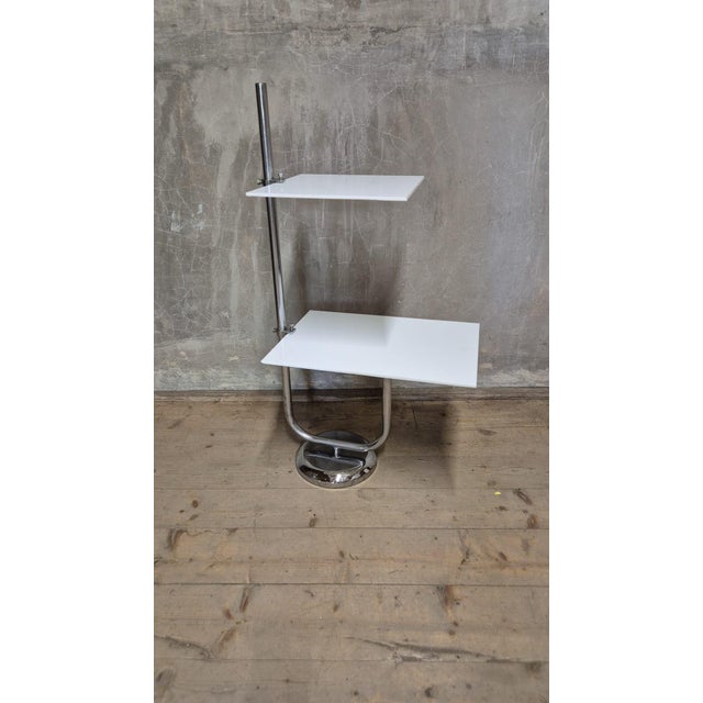 Vintage Chrome Flower Stand with Two White Shelves, Czechoslovakia, 1970s For Sale - Image 3 of 12