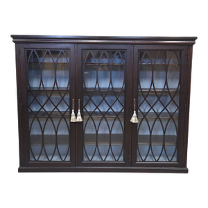 Vintage English Mahogany Bookcase With Lattice Mullions and Adjustable Shelves