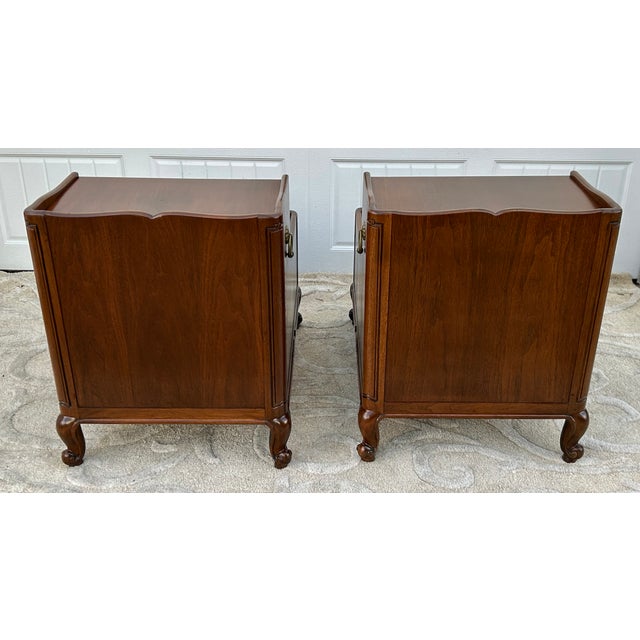 Wood Heritage Henredon Walnut Tables French Louis XV 2 Tier Step Side End Pair 60s For Sale - Image 7 of 15