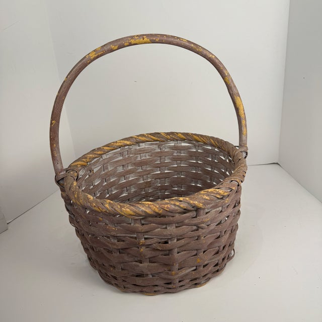 Vintage Distressed Painted Round Palacek Basket For Sale In Los Angeles - Image 6 of 9