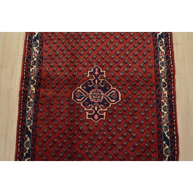 1990s Mir Runner 2’8” X 10′ Red Wool Vintage Tribal Hand-Knotted Oriental Rug For Sale - Image 5 of 13