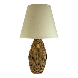 Vintage 1980s Natural Wicker Jute Woven Table Lamp. For Sale