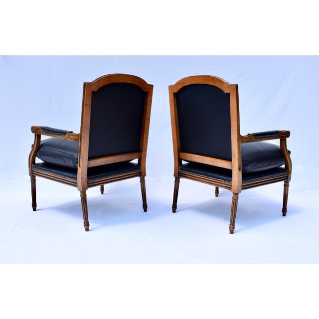 Wood Louis Xvi Style Leather Fauteuil Chairs For Sale - Image 7 of 12