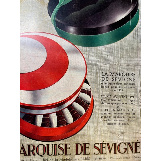 Fantastic vintage print, 1934, from a French magazine. La Marquise de Sevigne chocolate brand. Ready for matting and...