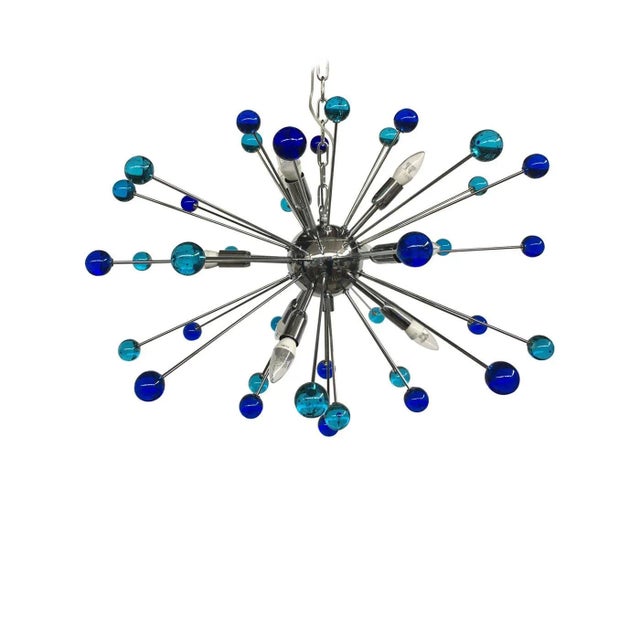 Murano Style Glass Sputnik Blue Italian Handmade Chandelier For Sale - Image 6 of 7