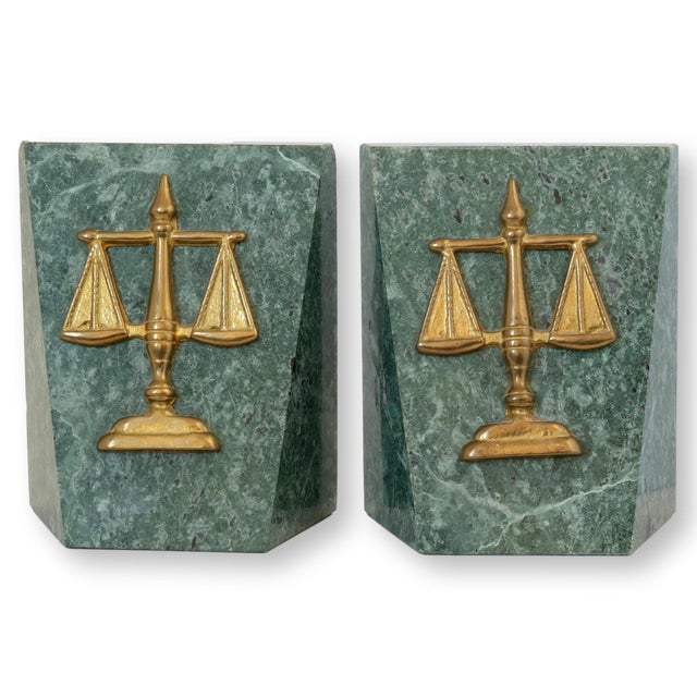 Marble and Brass Scale of Justice Bookends, Pair Chairish