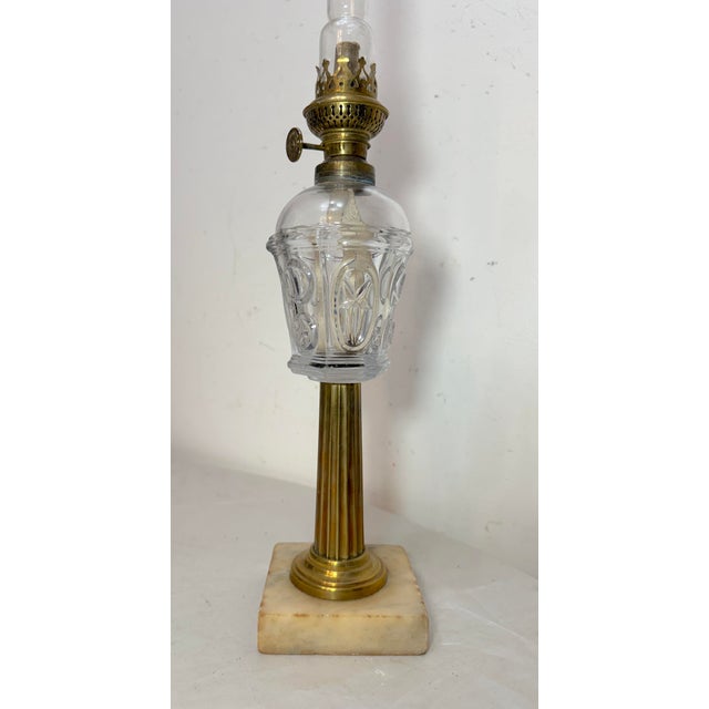 Rare Antique 19th Century Glass Brass Marble Boudoir Whale Oil Table Lamp For Sale In New York - Image 6 of 11