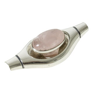 Silver and Rose Quartz Brooch by Elis Kauppi, 1960s For Sale