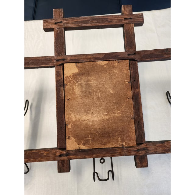 Antique Arts & Crafts Wall Coat Rack With Mirror and Hooks For Sale - Image 16 of 17