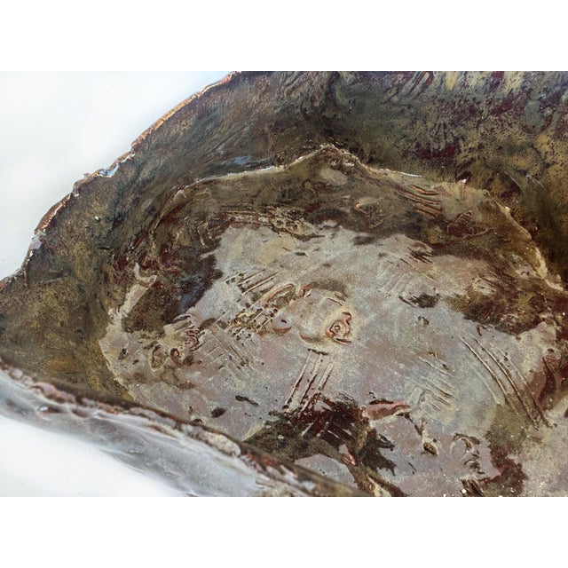 Signed Vintage Brutalist Ceramic Studio Pottery Footed Bowl Catchall For Sale In Miami - Image 6 of 9