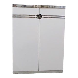 1970s Vintage Pierre Cardin White Chest of Drawers With Chrome Band | Signed For Sale