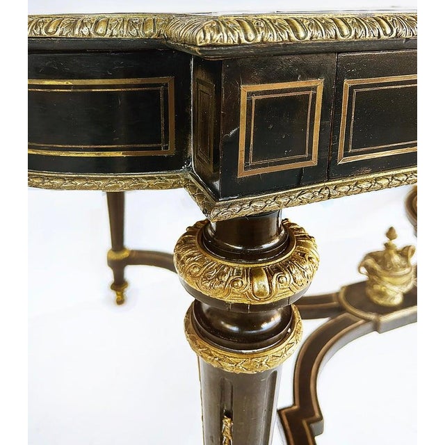 French Napoleon III Ebonized "Boulle" Bronze Inlay Desk with Drawer Offered for sale is a period French Napoleon III...