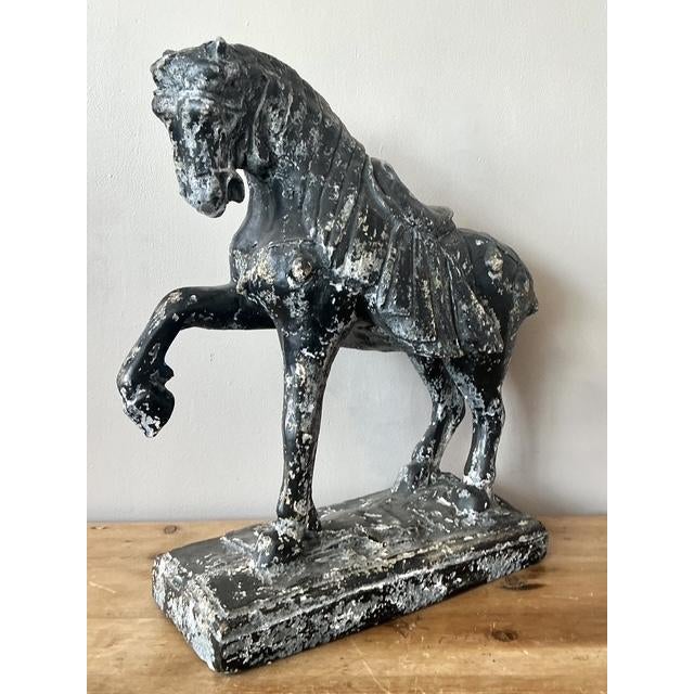 Paint Vintage Cast Concrete Tang Horse For Sale - Image 7 of 12