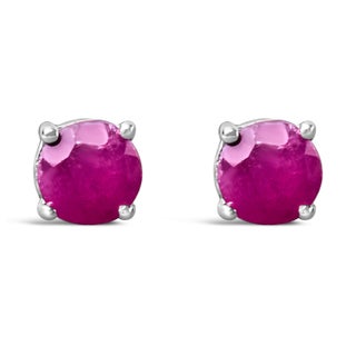 .925 Sterling Silver 3.5 MM Created Round Pink Ruby Solitaire Stud Earrings For Sale