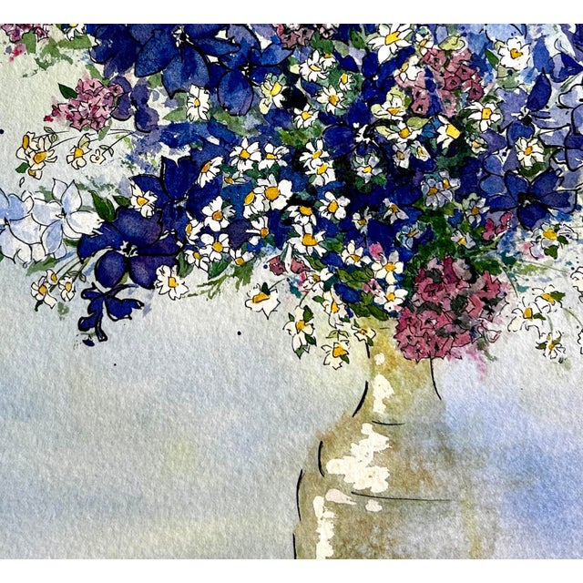 Illustration Original Watercolor Painting “Blue Larkspur” For Sale - Image 3 of 7