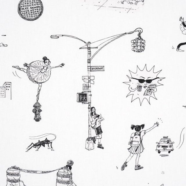 Schumacher SAMPLE - Schumacher x The New Yorker Joana Avillez's Street Scenes Fabric In Black & White For Sale - Image 4 of 5