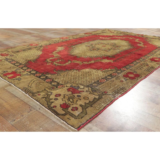 51810 Vintage Turkish Oushak Rug, 05'02 x 08'08. Regal and sumptuous with incredible detail and texture, this hand knotted...