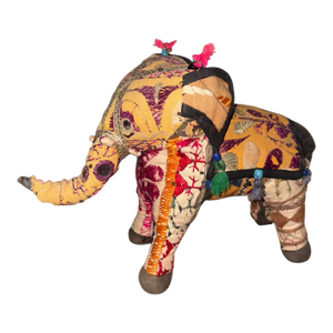 1950s Anglo Raj Cotton Embroidered Patchwork Stuffed Elephant