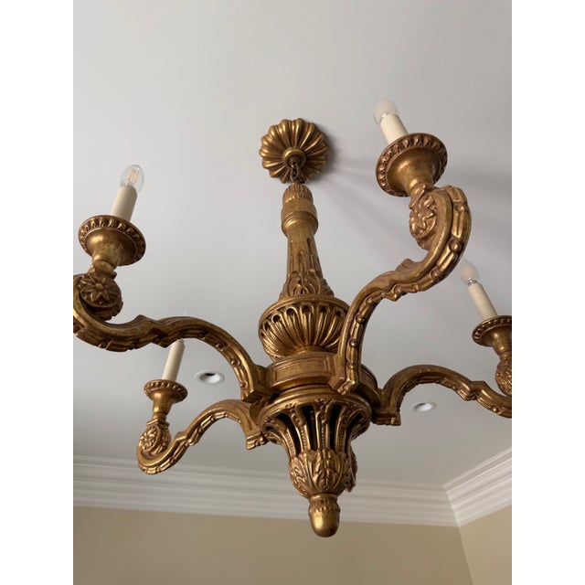 French Country Paul Ferrante Giltwood Five-Light Carved Chandelier For Sale - Image 3 of 6