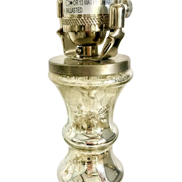 Pottery Barn Leera Mercury Glass Lamps With Original Linen Shades - a Pair For Sale - Image 11 of 16