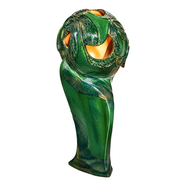 Vintage Head Sculpture Lamp in Glazed Ceramic, Poland, 1990s For Sale
