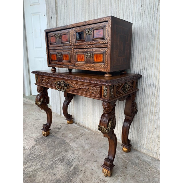 20th Italian Cabinet on Stand, Baroque Bargueno with Inlays & Mounts For Sale - Image 18 of 18