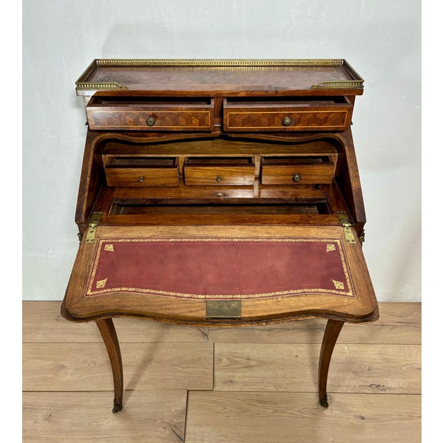 1930s French Louis XV Style Slant Front Secretary Desk with Leather Writing Surface For Sale - Image 11 of 16