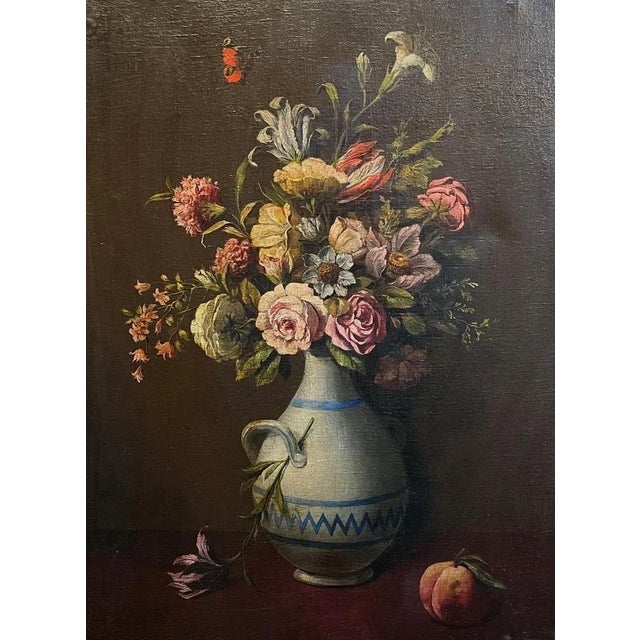 Flowers in a Vase and Peach, Oil on Canvas For Sale - Image 14 of 14