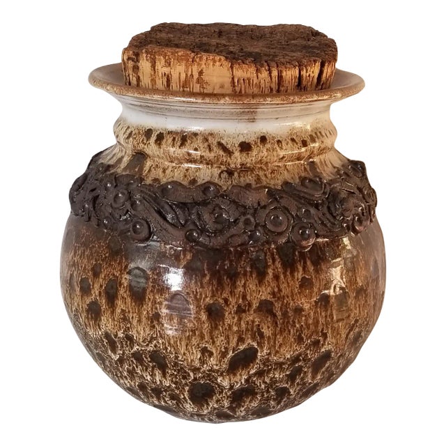 1970's Mid-Century Studio Pottery Container W/ Cork Stopper For Sale